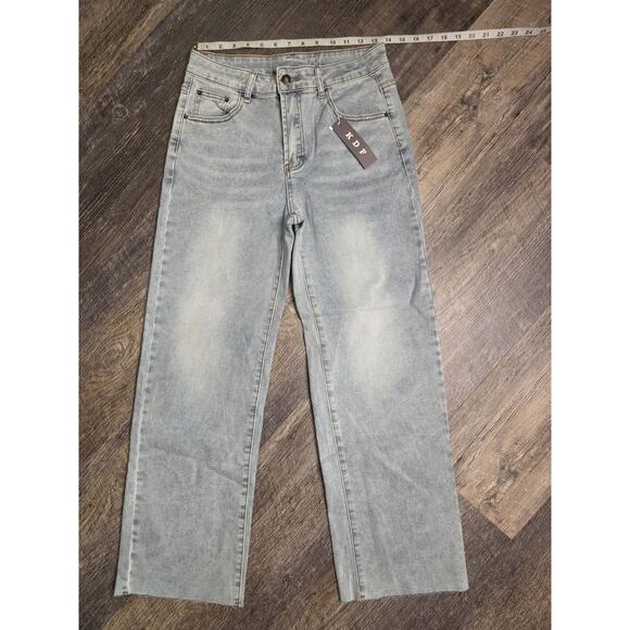 KDF Denim - KDF Women's Jeans Size 8 Light Wash Wide Leg Raw Hem High Rise Stretch NWT
